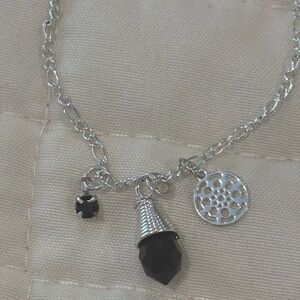 Elegant Silver and Black Pendant Bracelet or Ankle